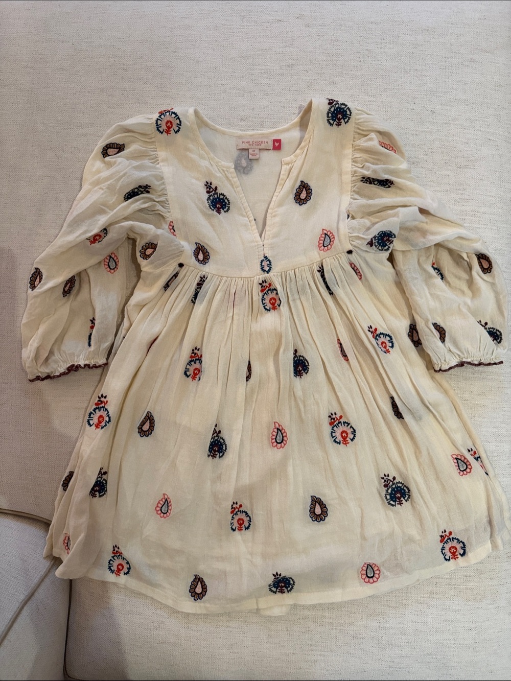Girls' Cream Embroidered Peasant Dress by Pink Chicken